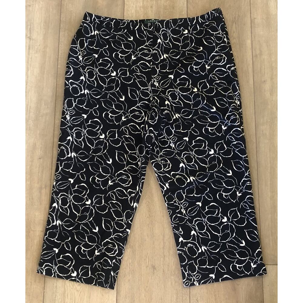 Lauren Ralph Lauren Jeans Black White Floral Crop Pant Resort Preppy Cottage 14